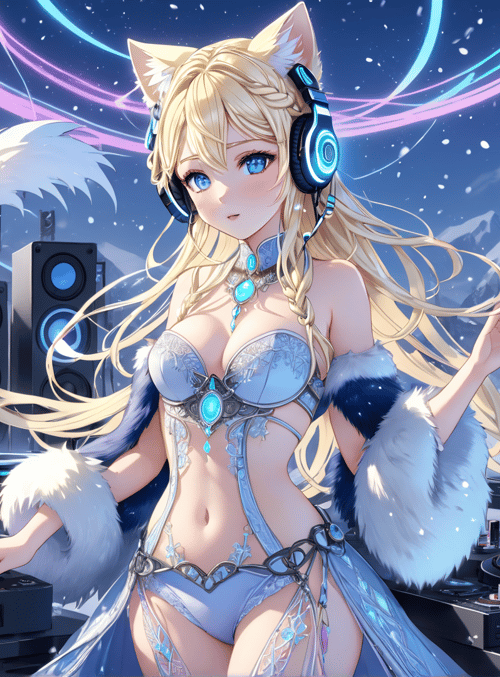 fox girl, dj, anime