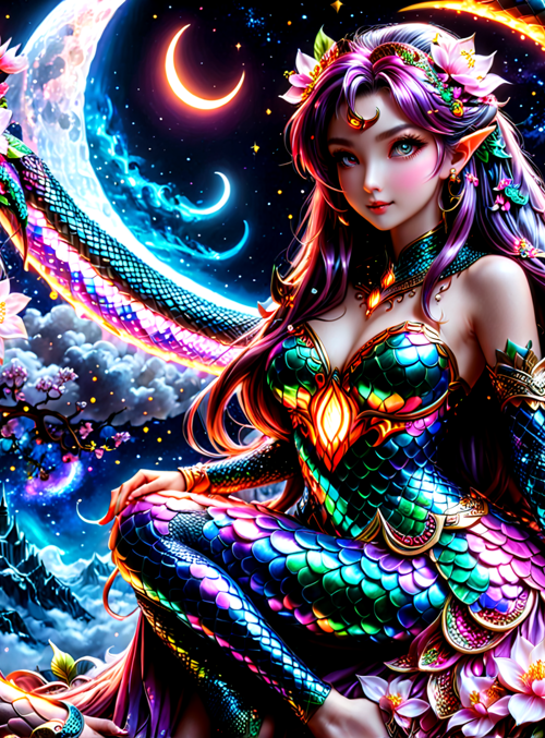 dragon, elf, goddess, flower, moon, castle