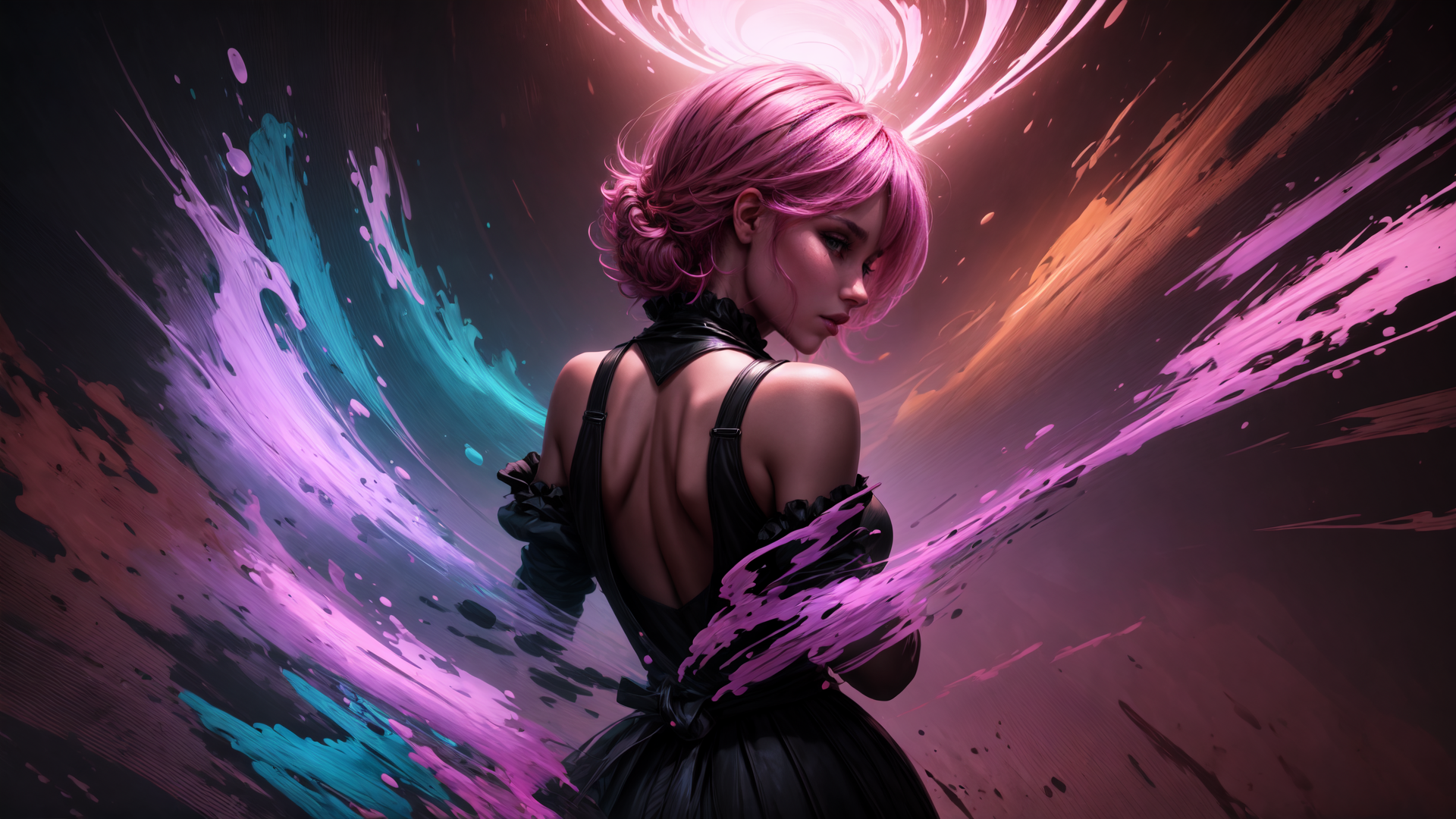 AI generated wallpaper featuring woman, paint, dress