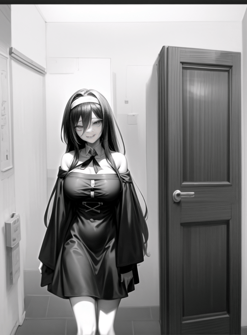 anime girl, corridor, door