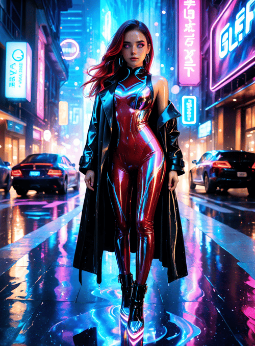 woman, neon, city