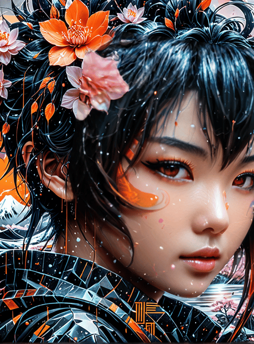 woman, cherry blossom, traditional building