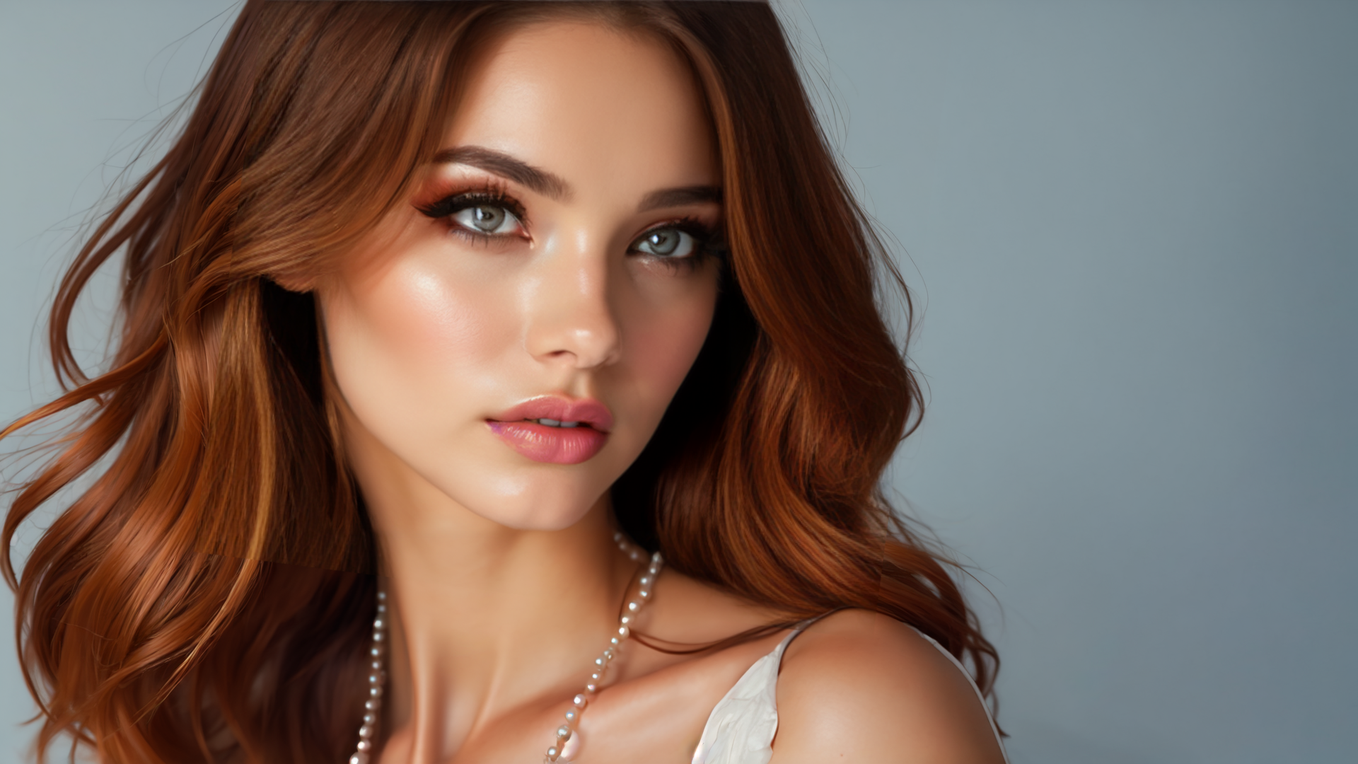 AI generated wallpaper featuring woman, hair, necklace