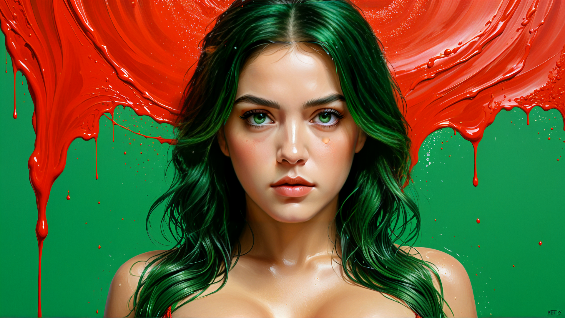 AI generated wallpaper featuring woman, hair, paint