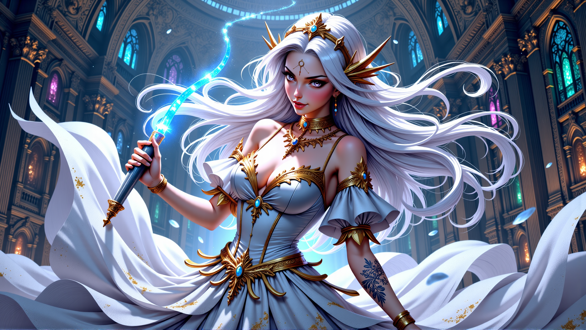AI generated wallpaper featuring woman, mage, goddess