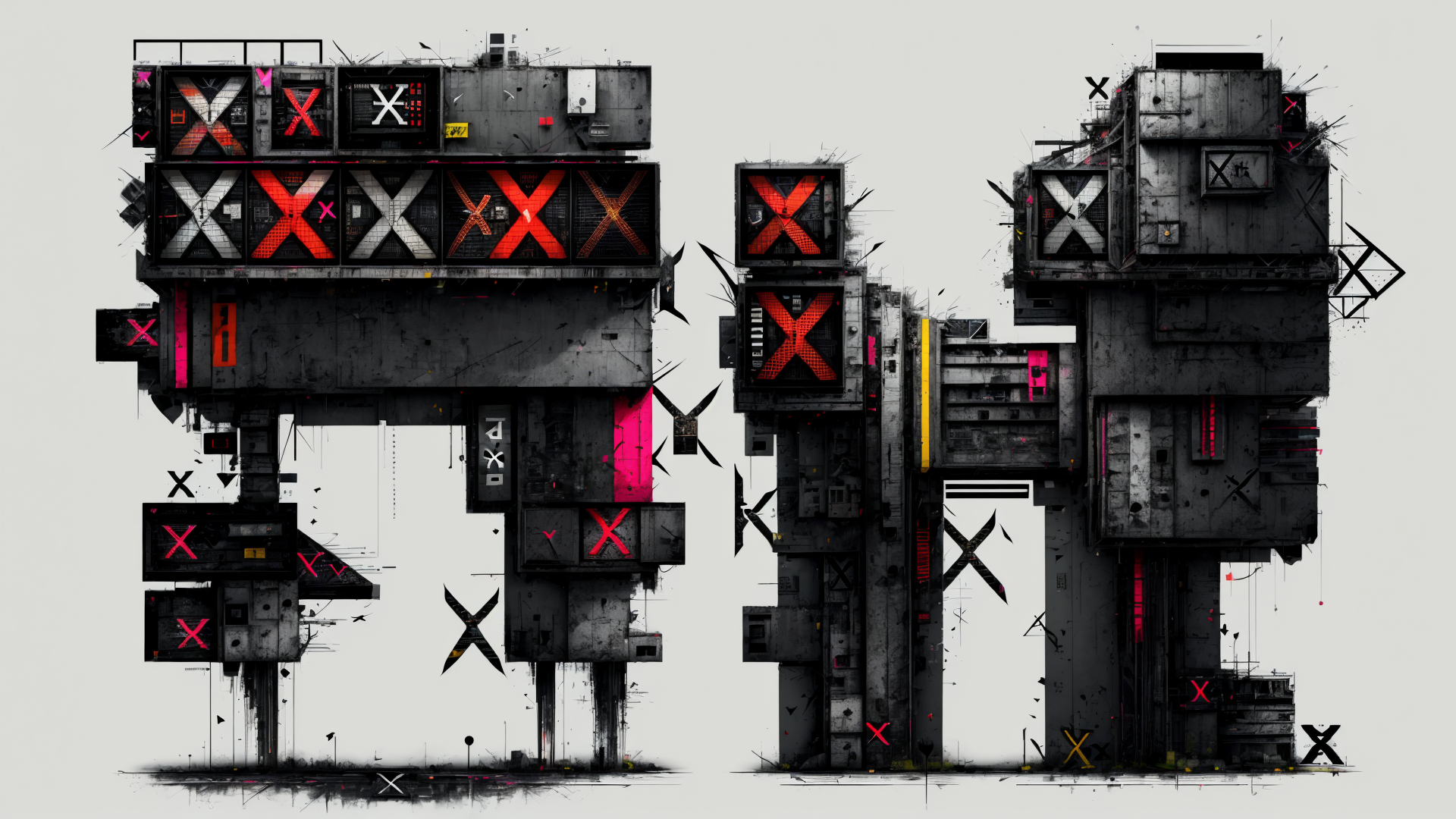AI generated wallpaper featuring building, structure, skyscraper, tower, architecture, x, sign, cityscape, industrial, construction