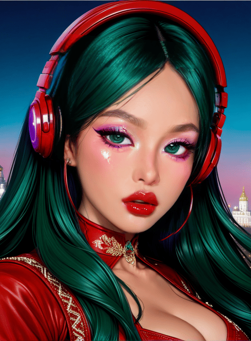 woman, headphones, buildings