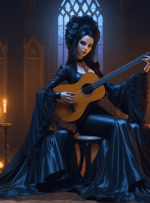 woman, guitar, candle