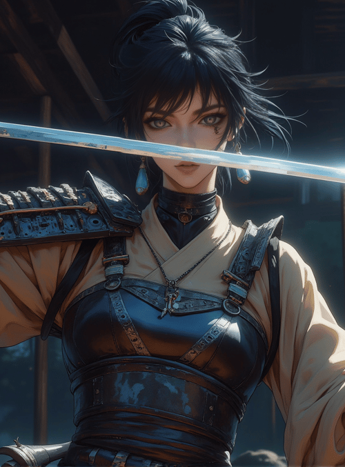 samurai, woman, sword