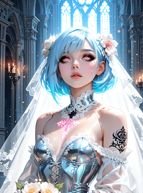 bride, woman, gown, flowers, veil, chapel