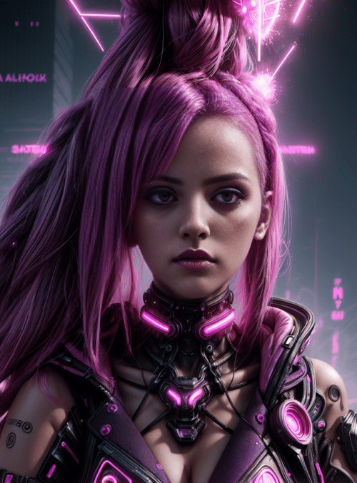 cyborg, woman, neon