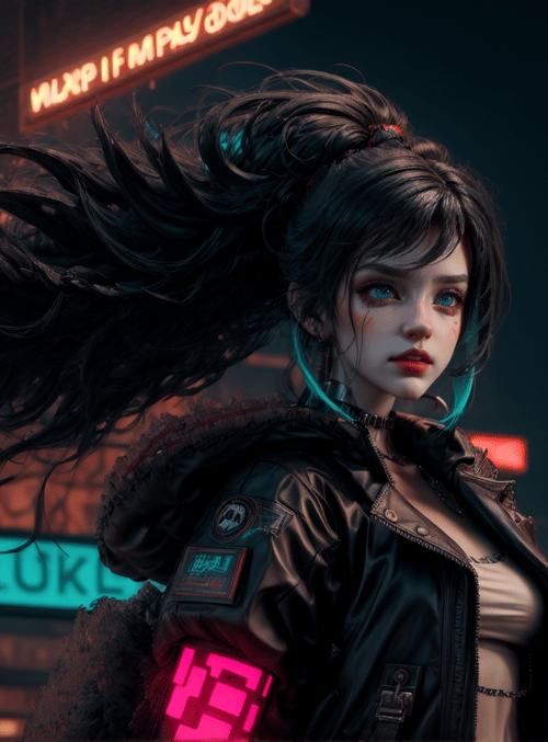 woman, cyberpunk, neon