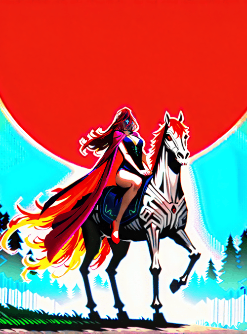 woman, horse, forest, moon, cape