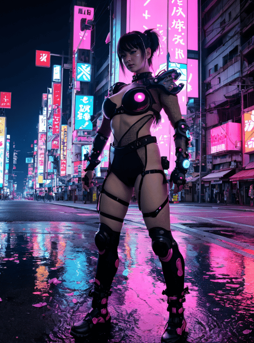 cyborg, woman, neon