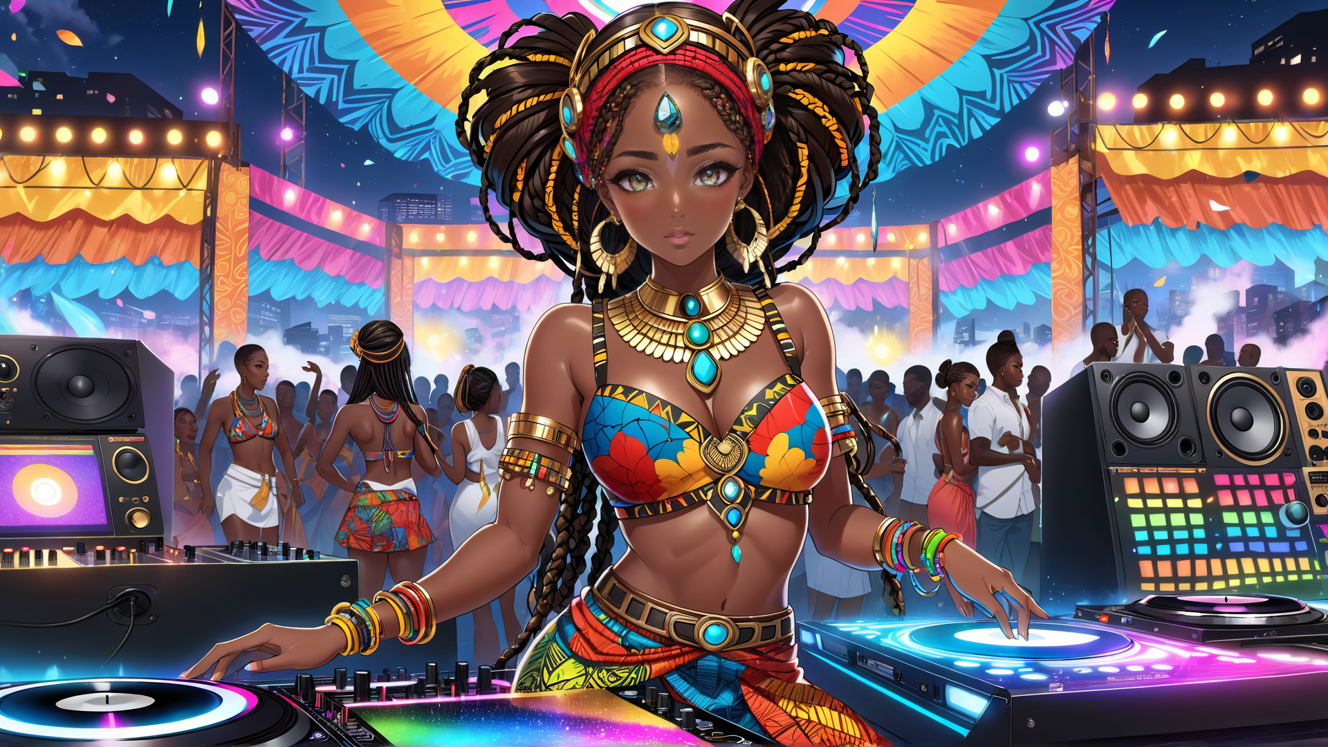 AI generated wallpaper featuring dj, woman, festival