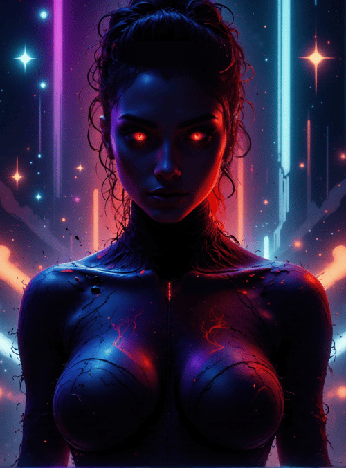 woman, neon, cyber