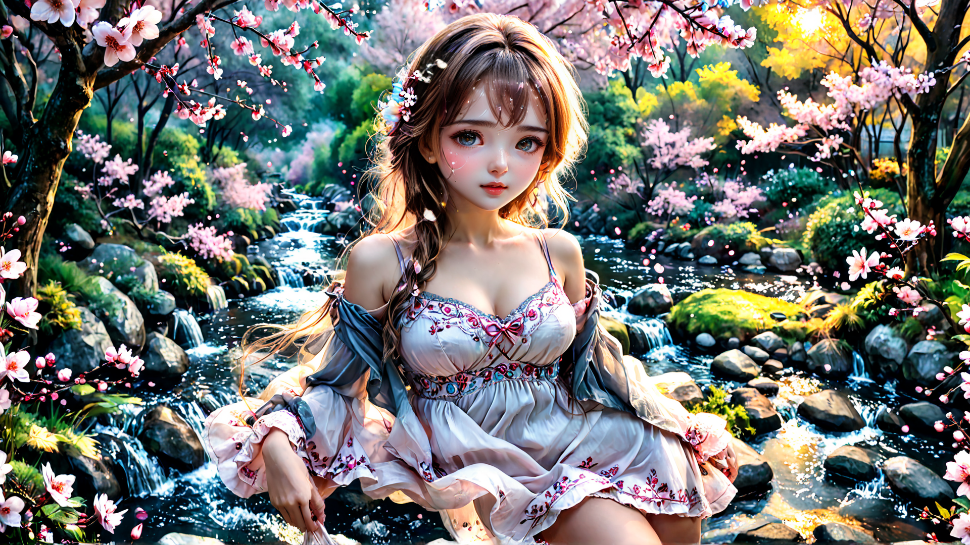 AI generated wallpaper featuring girl, nature, sakura