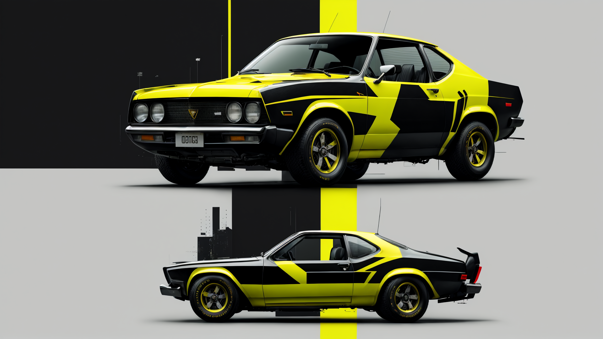AI generated wallpaper featuring car, vehicle, muscle car, sports car