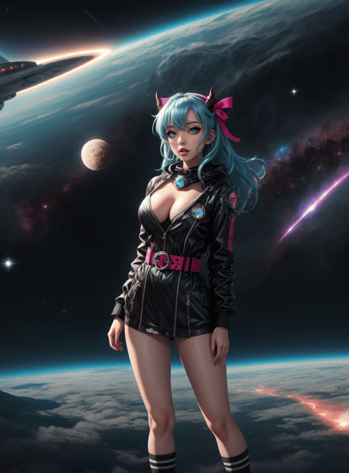 character, spaceship, planet, moon, galaxy, star, mountain
