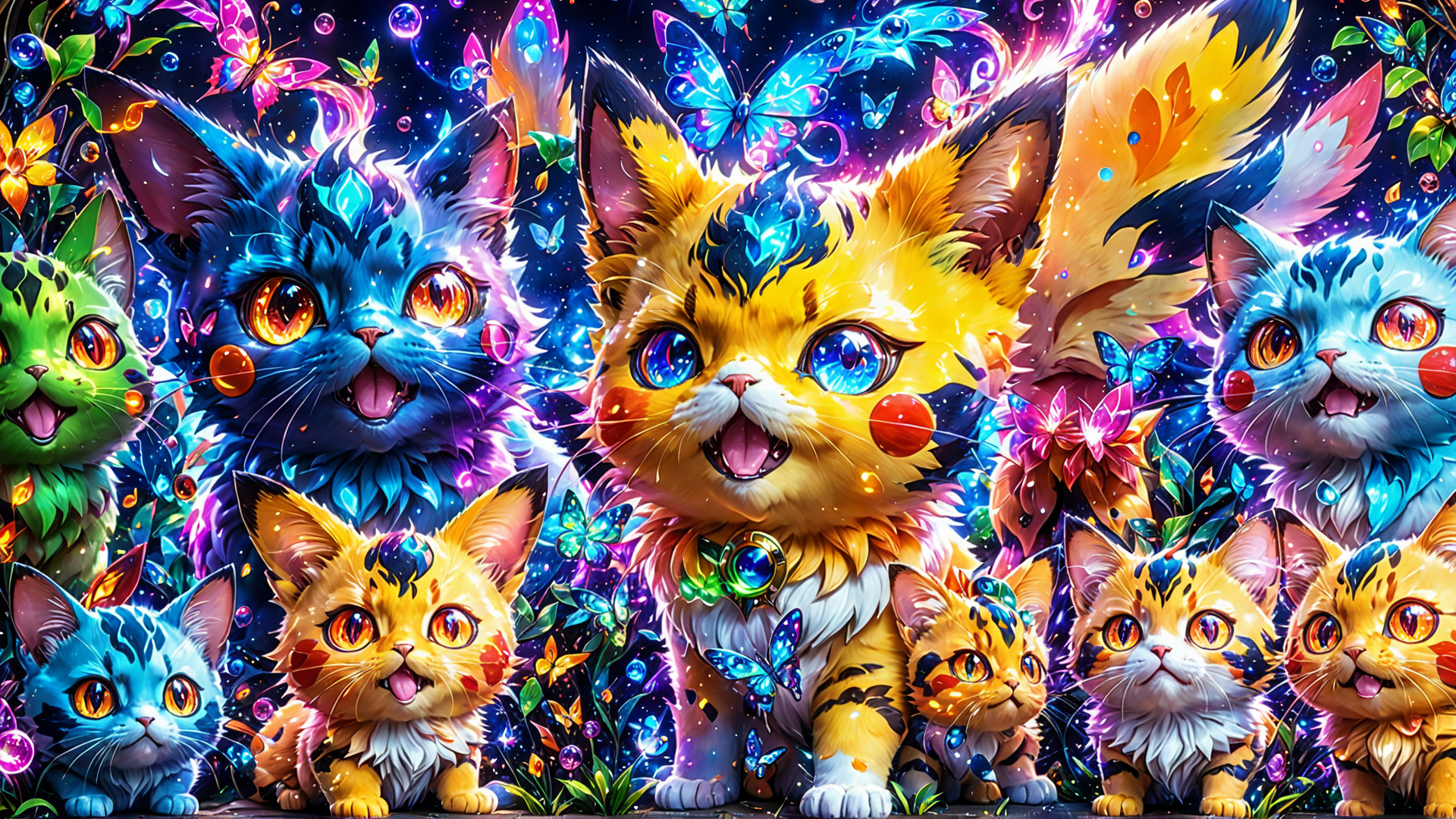 AI generated wallpaper featuring cats, butterflies, kittens