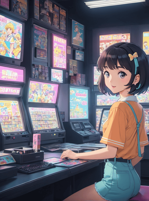 girl, arcade, game machine