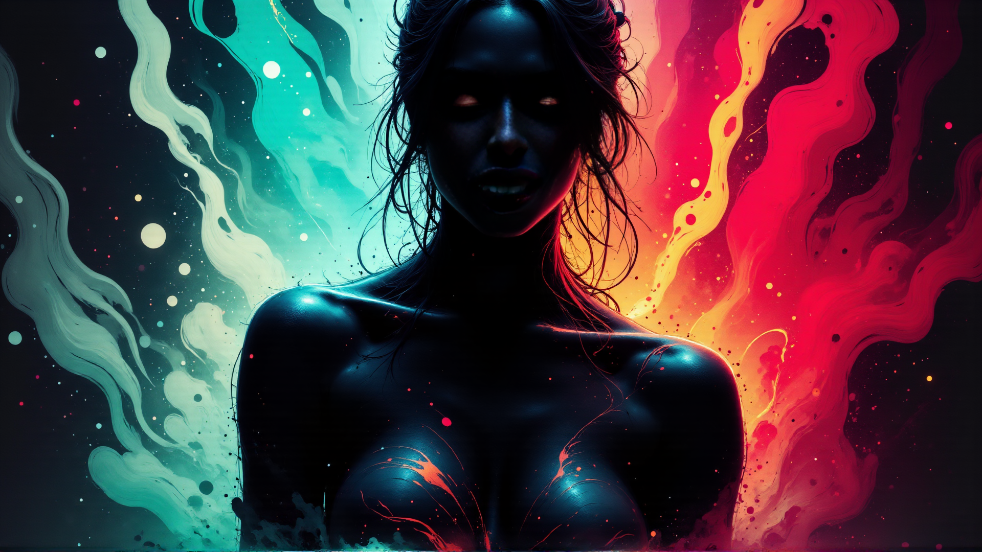 AI generated wallpaper featuring woman, smoke, surreal