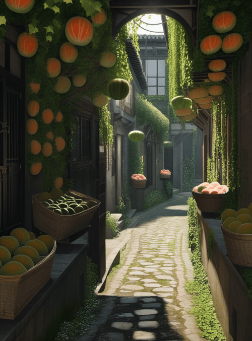 alley, fruit, vine