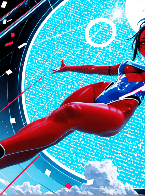 woman, character, figure, cyborg, anime, sailor, goggles, boots, hair, confetti