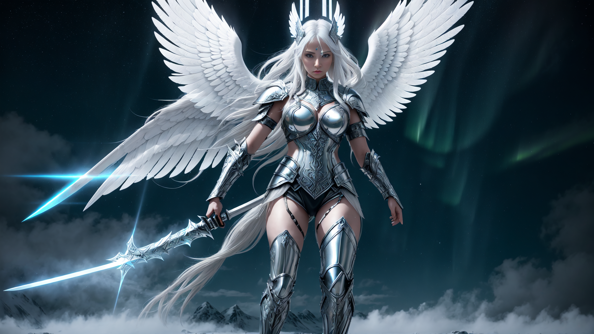 AI generated wallpaper featuring angel, warrior, sword