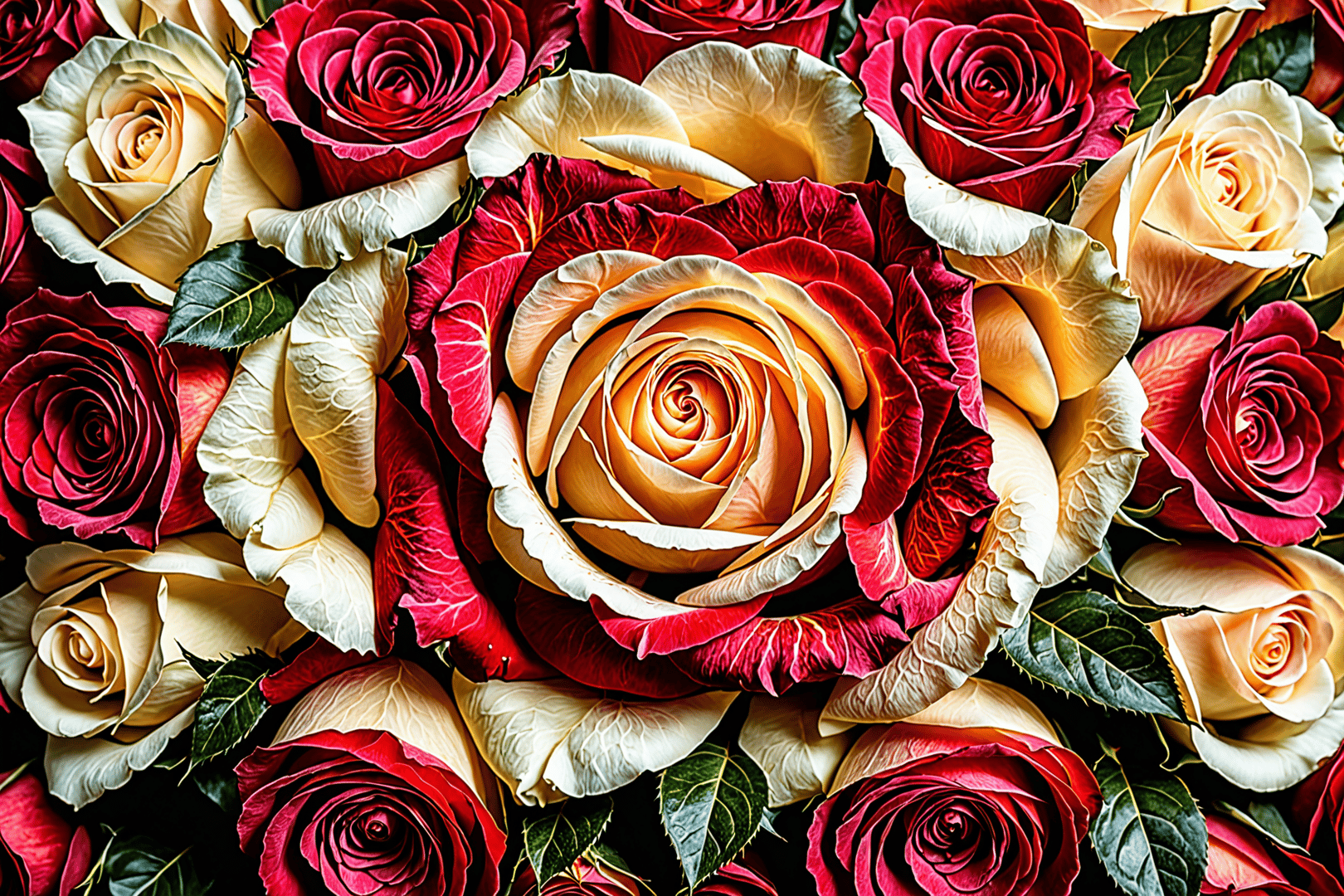 AI generated wallpaper featuring roses, flowers, bouquet