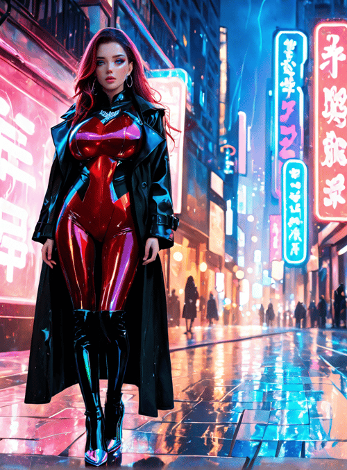 woman, neon, city