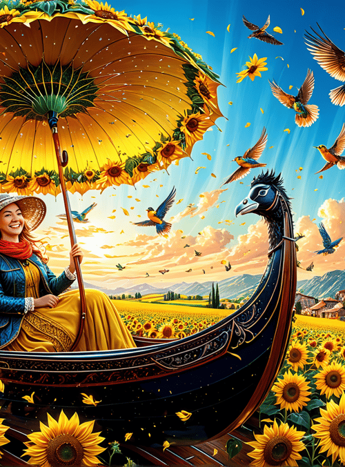 woman, sunflower, gondola