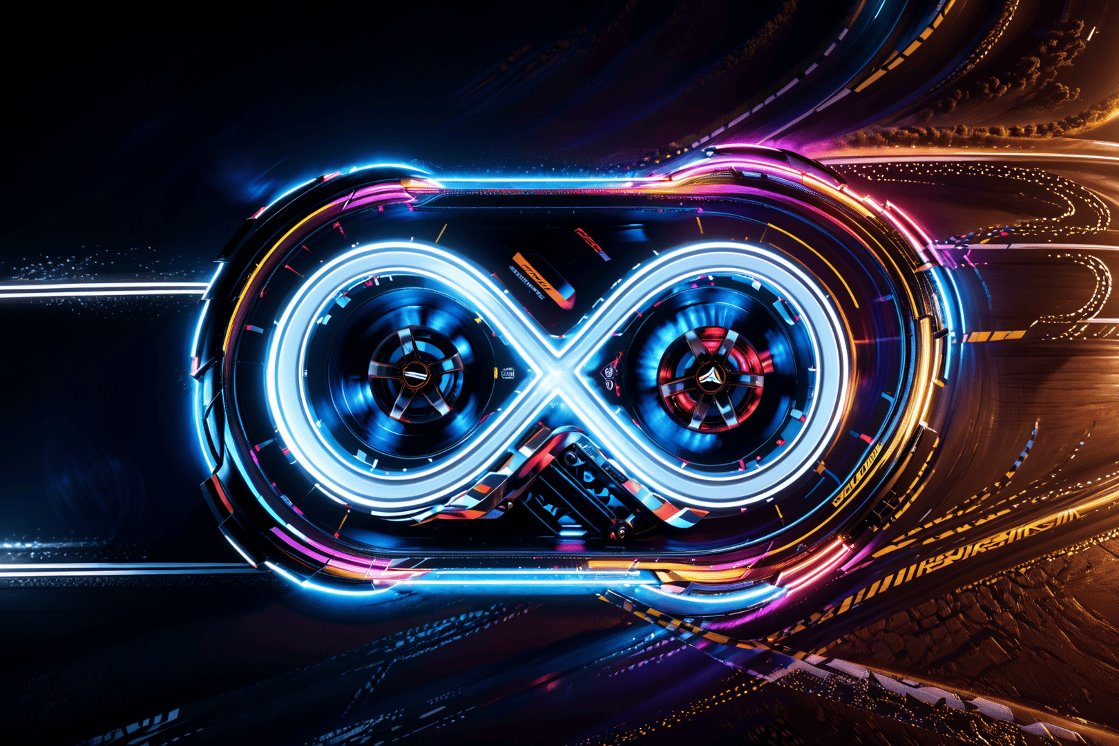 AI generated wallpaper featuring infinity, goggles, road