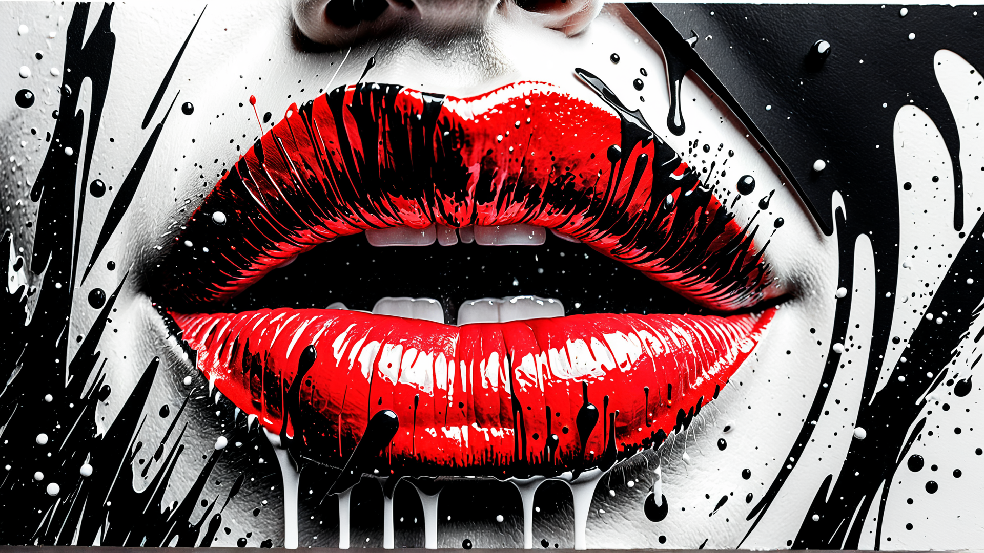 AI generated wallpaper featuring lips, face, paint, splatter, drips