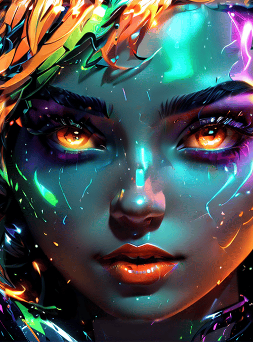 cyborg, woman, neon