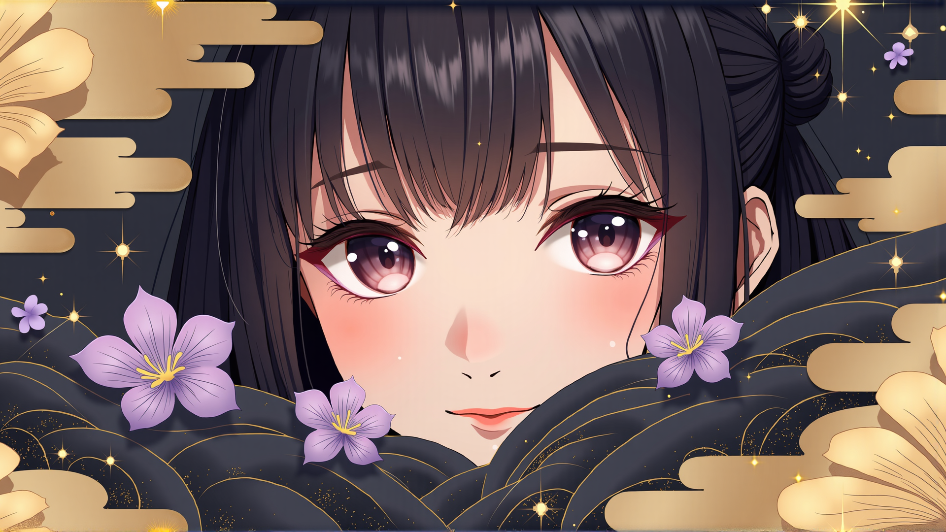 AI generated wallpaper featuring girl, flower, cloud, star