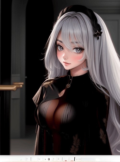 anime girl, silver hair, black outfit