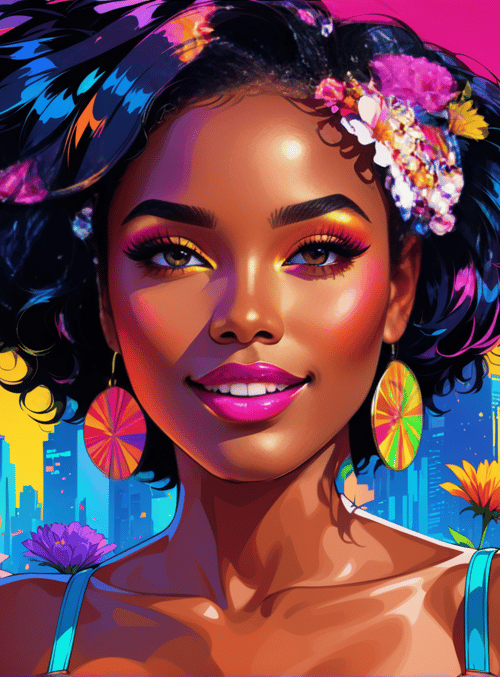woman, cityscape, flowers