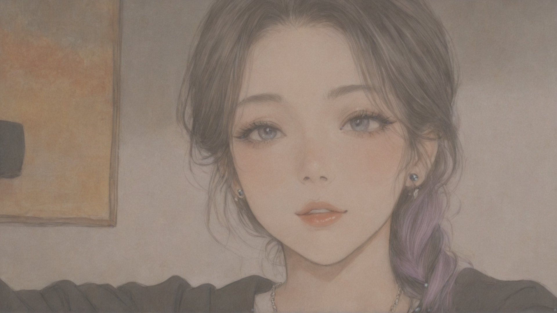 AI generated wallpaper featuring woman, girl, braid, earring, necklace