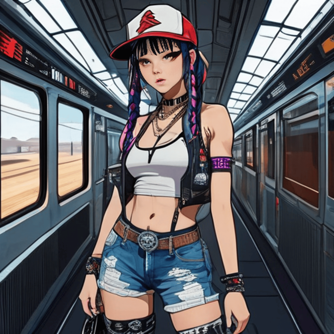 AI generated wallpaper featuring girl, train, subway