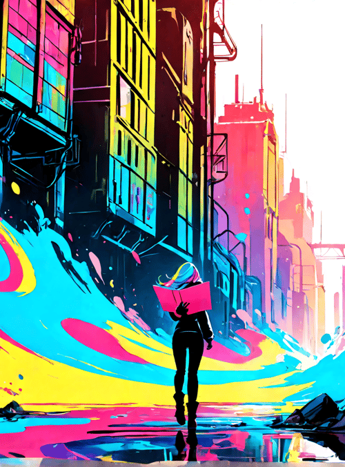person, city, street, building, paint, book