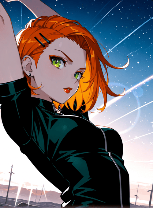 anime girl, swords, stars, sky