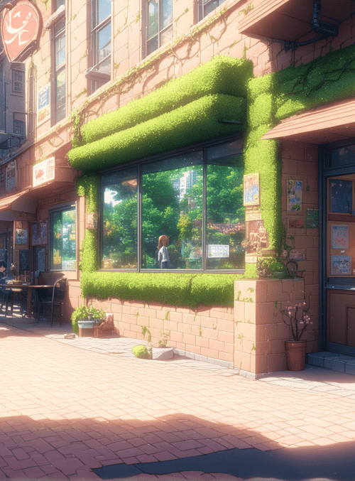 cafe, street, anime