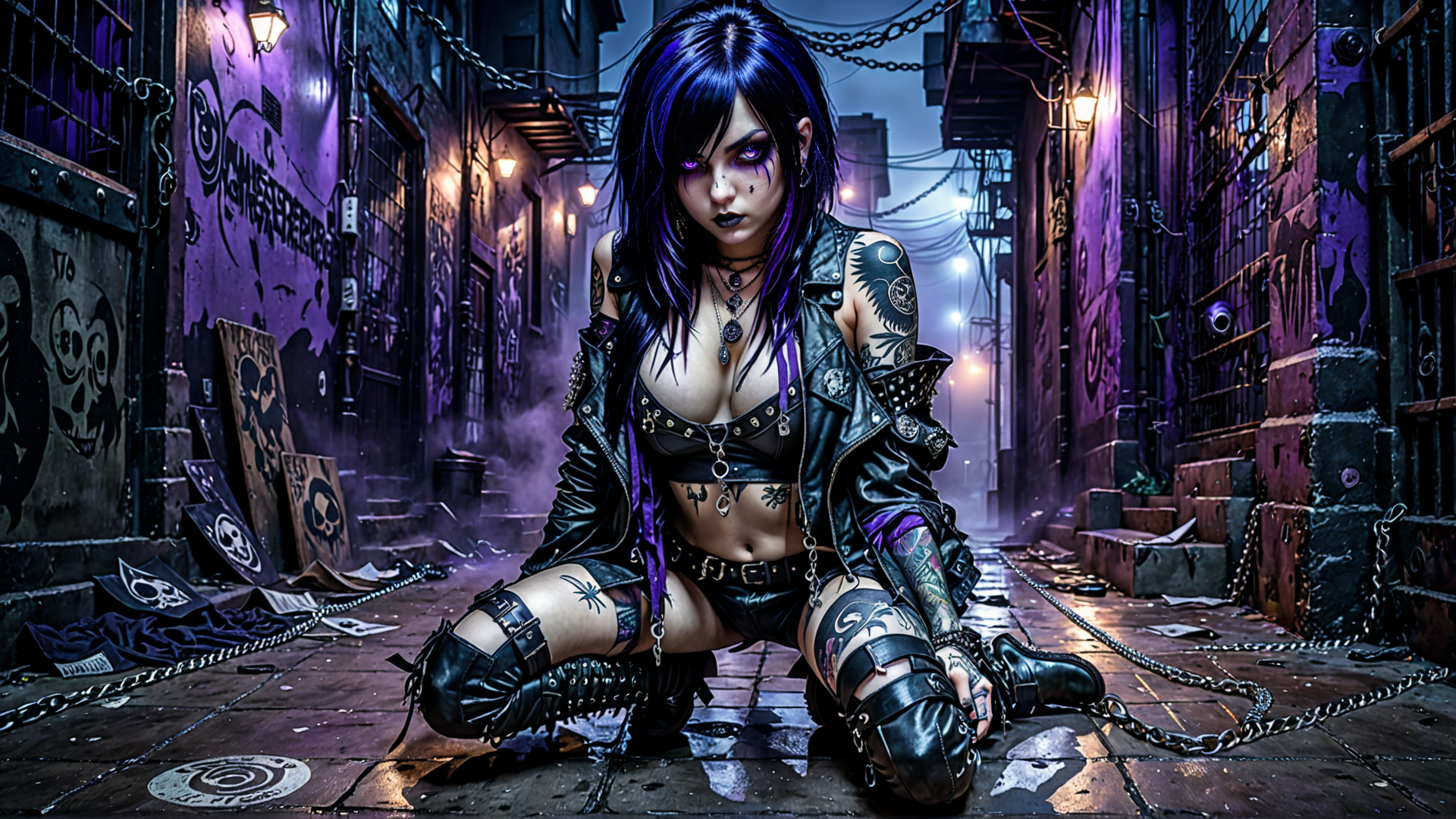 AI generated wallpaper featuring woman, goth, punk