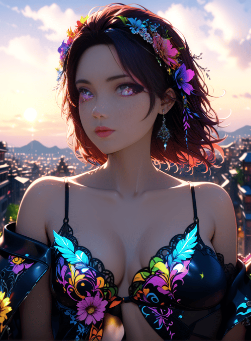 woman, flowers, city