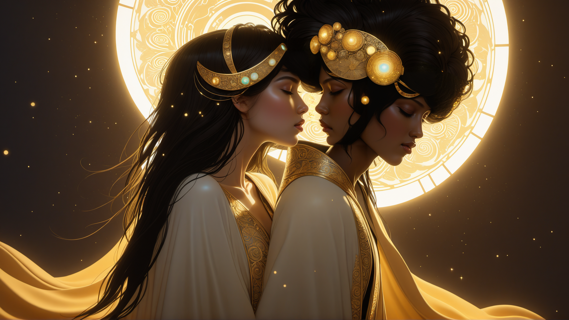 AI generated wallpaper featuring women, goddesses, moon