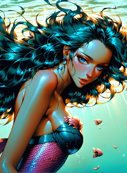 mermaid, fish, sunlight, water