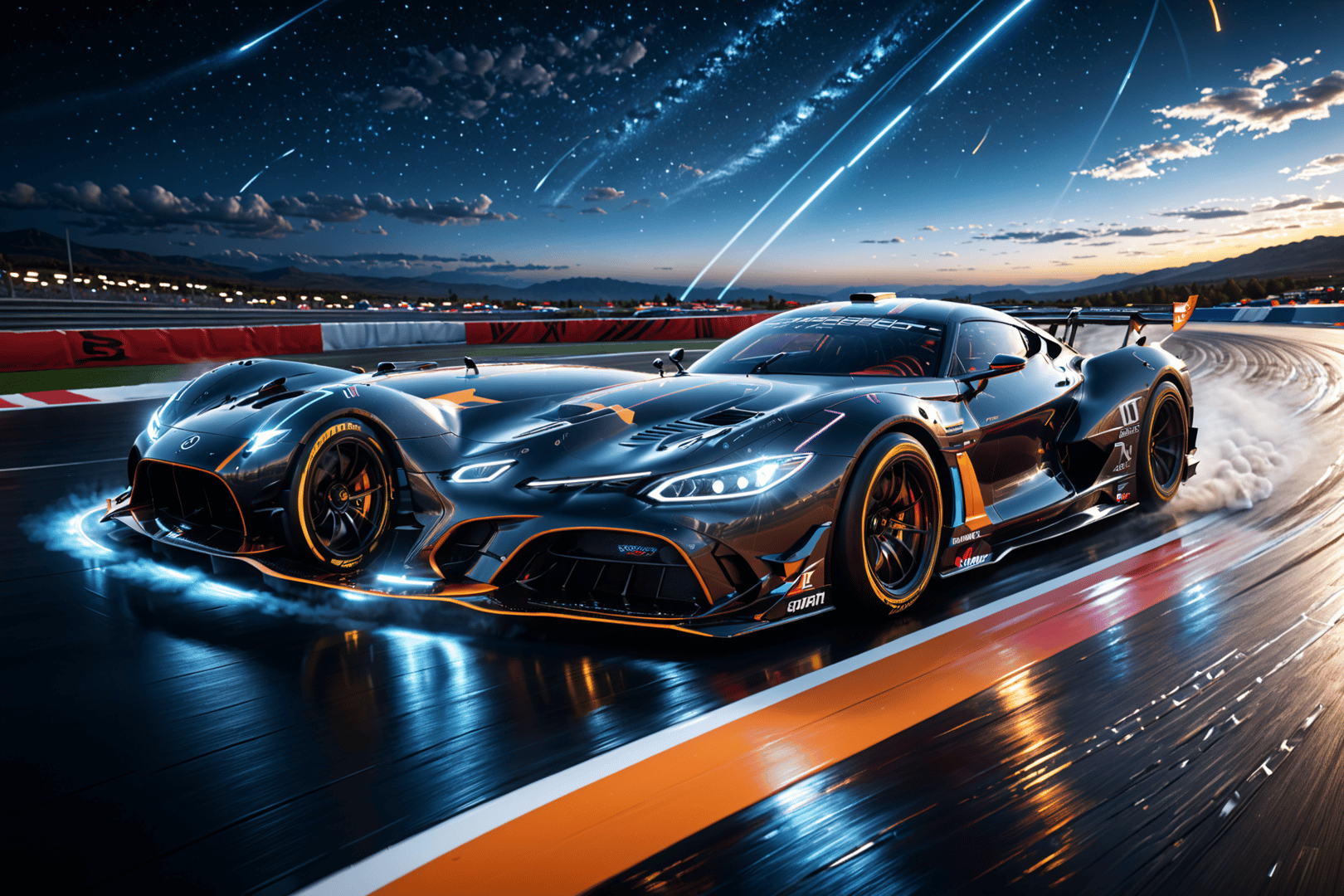 AI generated wallpaper featuring race car, track, stars