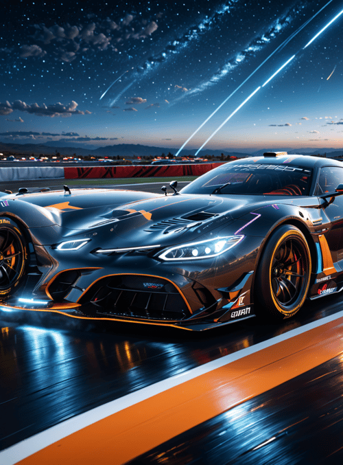 race car, track, stars
