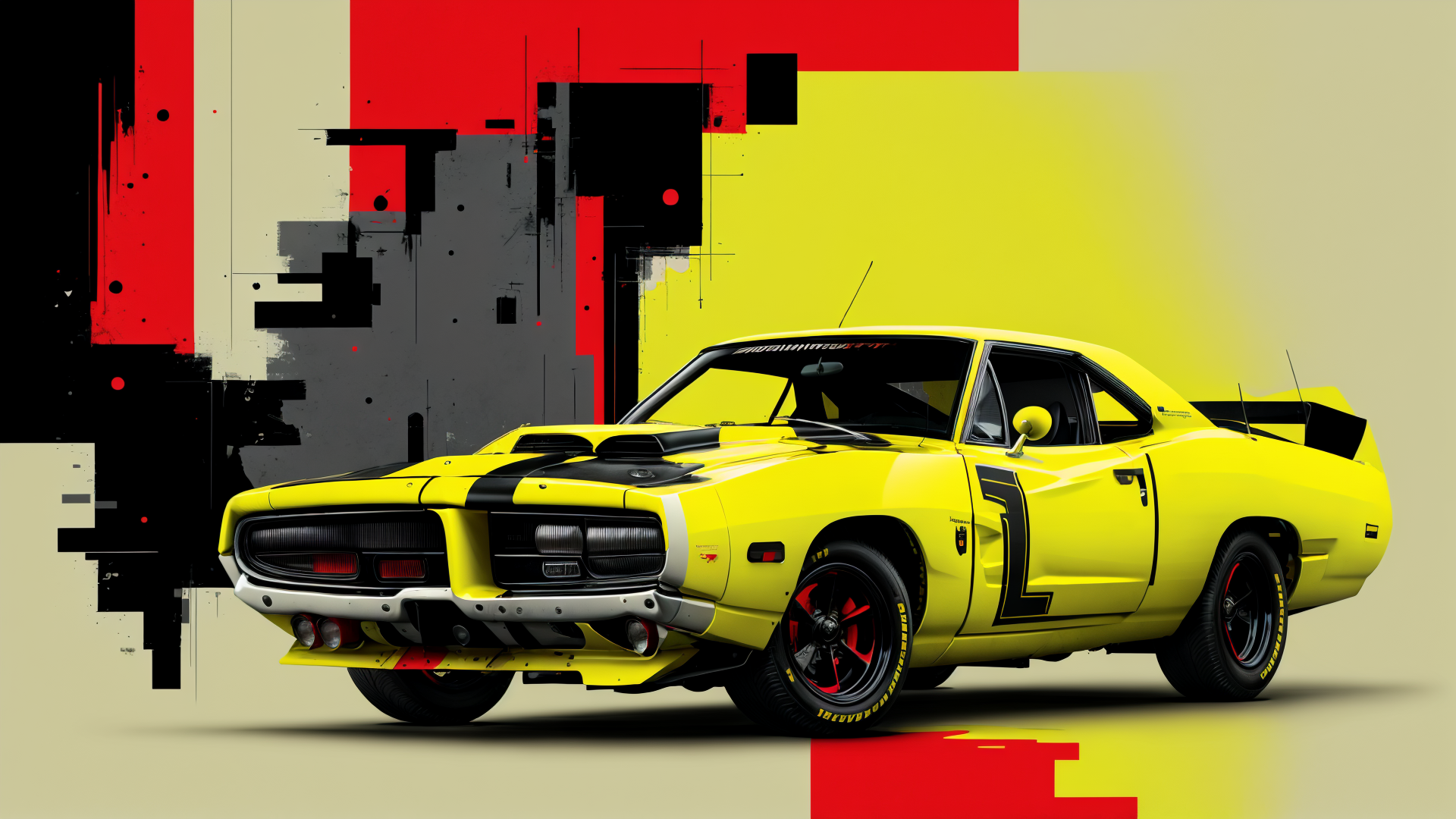 AI generated wallpaper featuring car, muscle car, classic car, yellow car, custom car, dodge charger, street car, racing car, drag car, vintage car
